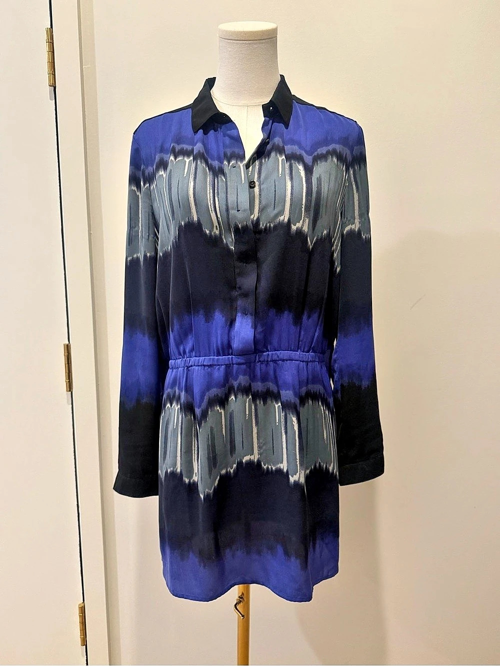 Halston Heritage Abstract Shirt Dress Purple Black Size 8